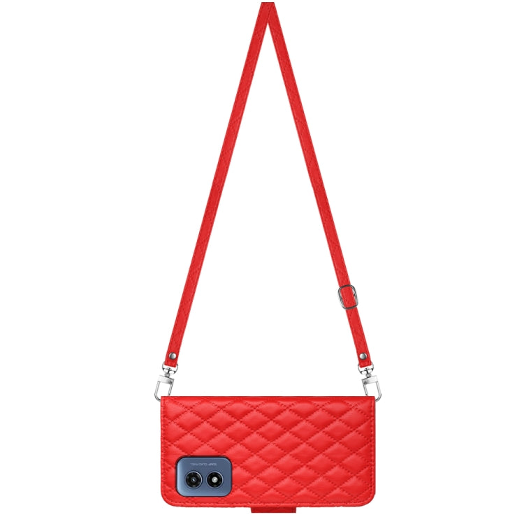 For Motorola Moto G Play 4G 2024 Rhombic Texture Flip Leather Phone Case with Long Lanyard(Red)