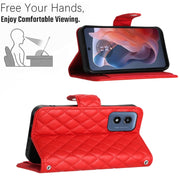 For Motorola Moto G Play 4G 2024 Rhombic Texture Flip Leather Phone Case with Long Lanyard(Red)