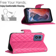 For Motorola Moto G Play 4G 2024 Rhombic Texture Flip Leather Phone Case with Long Lanyard(Rose Red)