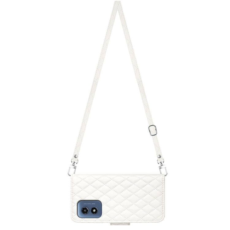 For Motorola Moto G Play 4G 2024 Rhombic Texture Flip Leather Phone Case with Long Lanyard(White) - Motorola Cases by PMC Jewellery | Online Shopping South Africa | PMC Jewellery | Buy Now Pay Later Mobicred
