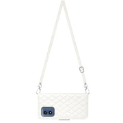 For Motorola Moto G Play 4G 2024 Rhombic Texture Flip Leather Phone Case with Long Lanyard(White)