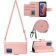 For Motorola Moto G Play 4G 2024 Rhombic Texture Flip Leather Phone Case with Long Lanyard(Coral Pink) - Motorola Cases by PMC Jewellery | Online Shopping South Africa | PMC Jewellery | Buy Now Pay Later Mobicred
