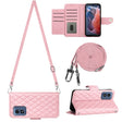 For Motorola Moto G Play 4G 2024 Rhombic Texture Flip Leather Phone Case with Long Lanyard(Pink) - Motorola Cases by PMC Jewellery | Online Shopping South Africa | PMC Jewellery | Buy Now Pay Later Mobicred