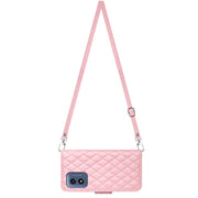 For Motorola Moto G Play 4G 2024 Rhombic Texture Flip Leather Phone Case with Long Lanyard(Pink)