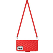 For Motorola Moto G Power 5G 2024 Rhombic Texture Flip Leather Phone Case with Long Lanyard(Red)