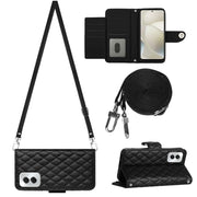 For Motorola Moto G Power 5G 2024 Rhombic Texture Flip Leather Phone Case with Long Lanyard(Black)