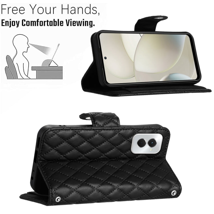 For Motorola Moto G Power 5G 2024 Rhombic Texture Flip Leather Phone Case with Long Lanyard(Black)