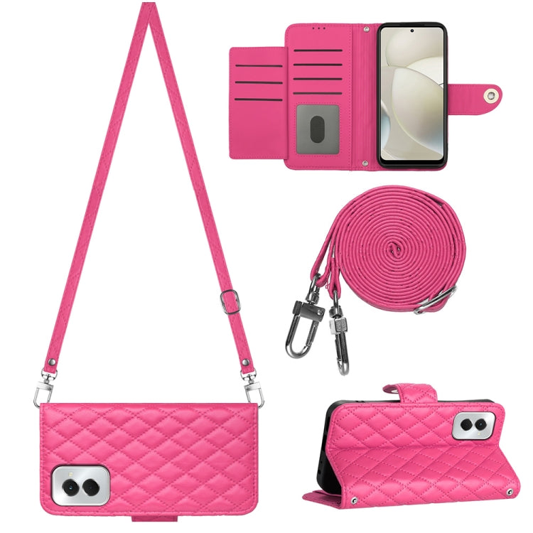 For Motorola Moto G Power 5G 2024 Rhombic Texture Flip Leather Phone Case with Long Lanyard(Rose Red) - Motorola Cases by PMC Jewellery | Online Shopping South Africa | PMC Jewellery | Buy Now Pay Later Mobicred