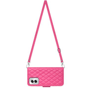 For Motorola Moto G Power 5G 2024 Rhombic Texture Flip Leather Phone Case with Long Lanyard(Rose Red)