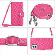 For Motorola Moto G Power 5G 2024 Rhombic Texture Flip Leather Phone Case with Long Lanyard(Rose Red)