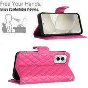 For Motorola Moto G Power 5G 2024 Rhombic Texture Flip Leather Phone Case with Long Lanyard(Rose Red)