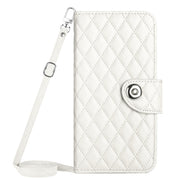 For Motorola Moto G Power 5G 2024 Rhombic Texture Flip Leather Phone Case with Long Lanyard(White)