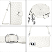 For Motorola Moto G Power 5G 2024 Rhombic Texture Flip Leather Phone Case with Long Lanyard(White)