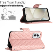 For Motorola Moto G Power 5G 2024 Rhombic Texture Flip Leather Phone Case with Long Lanyard(Coral Pink)