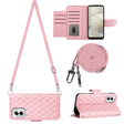 For Motorola Moto G Power 5G 2024 Rhombic Texture Flip Leather Phone Case with Long Lanyard(Pink) - Motorola Cases by PMC Jewellery | Online Shopping South Africa | PMC Jewellery | Buy Now Pay Later Mobicred