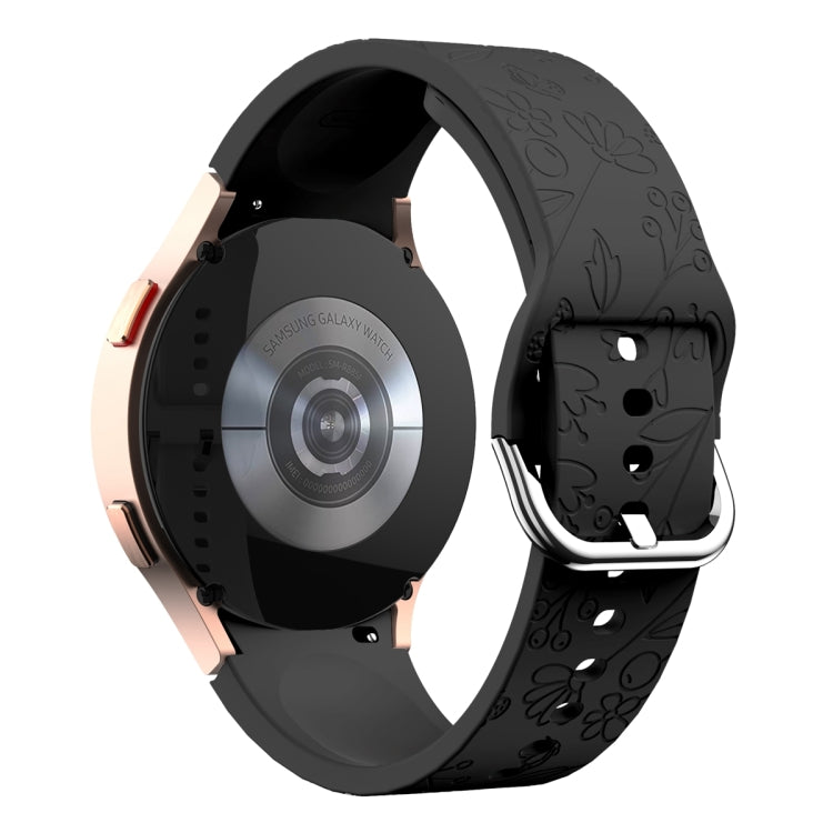For Samsung Galaxy Watch 6 Butterfly Flower Embossed Silicone Watch Band(Black) - Watch Bands by PMC TechLife | Online Shopping South Africa | PMC TechLife