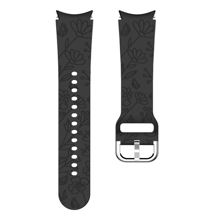 For Samsung Galaxy Watch 6 Butterfly Flower Embossed Silicone Watch Band(Black) - Watch Bands by PMC TechLife | Online Shopping South Africa | PMC TechLife