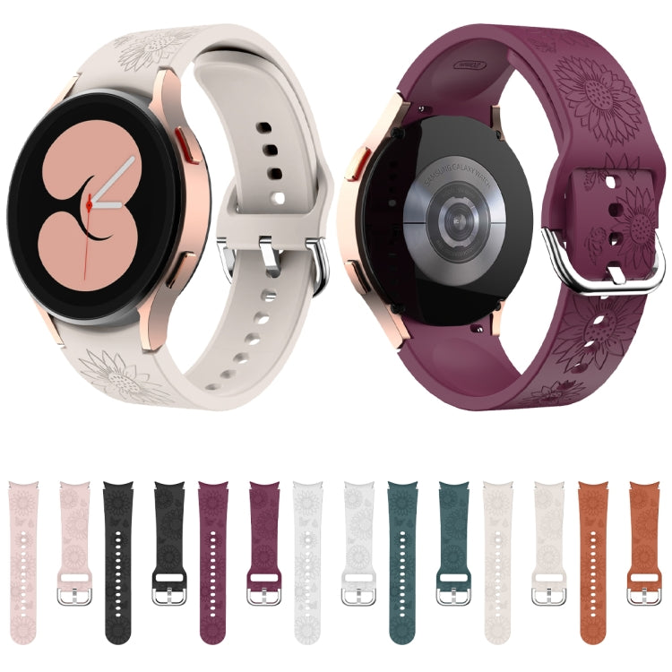For Samsung Galaxy Watch 6 Sunflower Pattern Embossed Silicone Watch Band(Light Grey) - Watch Bands by PMC TechLife | Online Shopping South Africa | PMC TechLife
