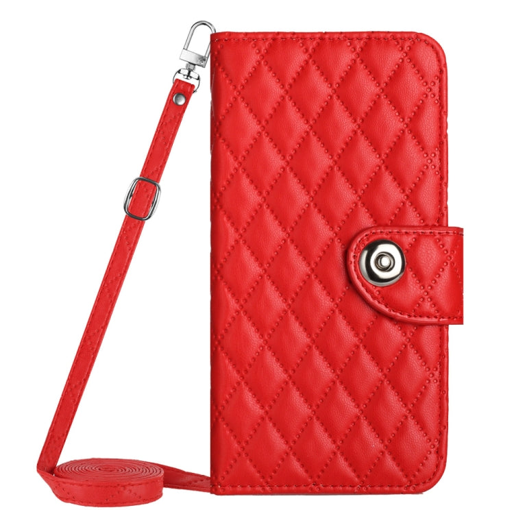 For Sony Xperia 5 V Rhombic Texture Flip Leather Phone Case with Long Lanyard(Red) - Sony Cases by PMC TechLife | Online Shopping South Africa | PMC TechLife | Buy Now Pay Later Mobicred