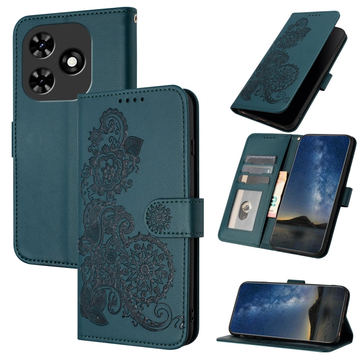 For Tecno Spark Go 2024 Datura Flower Embossed Flip Leather Phone Case(Dark Green) - Tecno Cases by PMC Jewellery | Online Shopping South Africa | PMC Jewellery | Buy Now Pay Later Mobicred