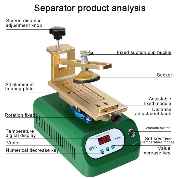 BEST B-918A 7 inch 220V Vacuum Pump LCD Screen Rotary Heating Platform Separator, EU Plug