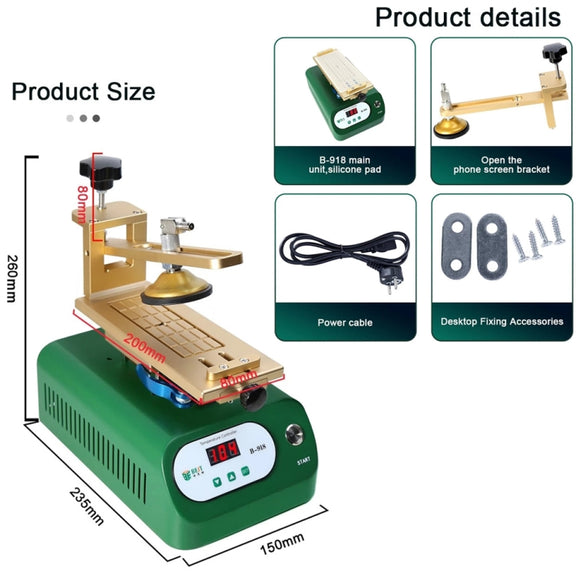 BEST B-918A 7 inch 220V Vacuum Pump LCD Screen Rotary Heating Platform Separator, EU Plug