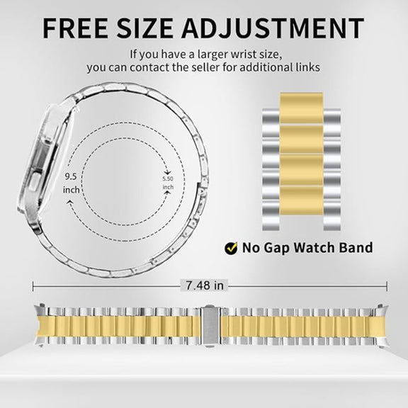 For Samsung Galaxy Watch 6 / 5 / 4 Three Bead Stainless Steel Metal Watch Band(Silver Gold)