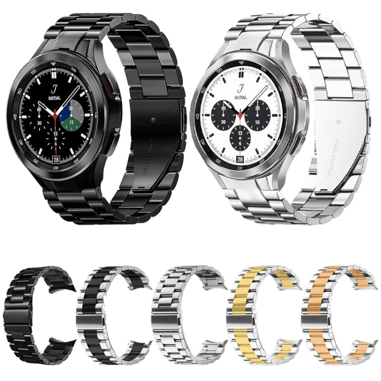 For Samsung Galaxy Watch 6 / 5 / 4 Three Bead Stainless Steel Metal Watch Band(Silver Gold)