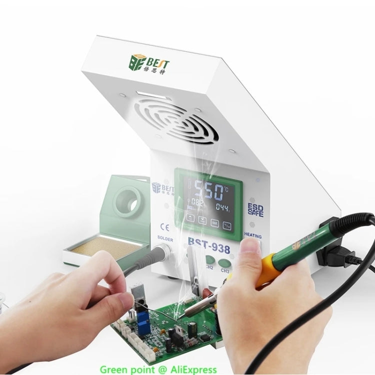 BEST BST-938 LED Electric Iron Smoking Instrument Smoke Purifier Soldering Station with Exhaust Fan, EU Plug - free shipping - PMC TechLife - Order now!