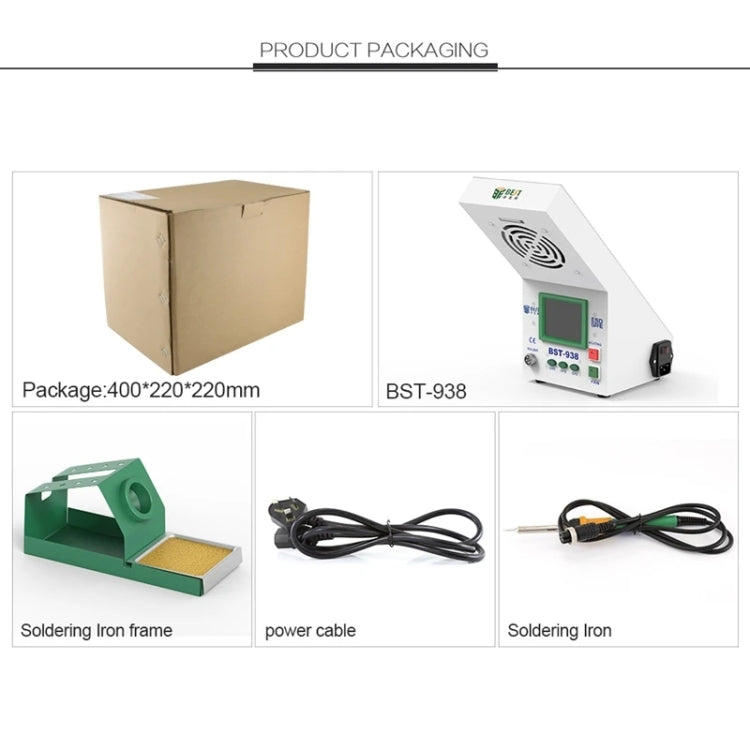 BEST BST-938 LED Electric Iron Smoking Instrument Smoke Purifier Soldering Station with Exhaust Fan, EU Plug