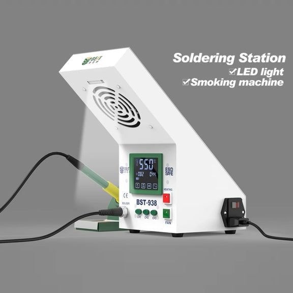 BEST BST-938 LED Electric Iron Smoking Instrument Smoke Purifier Soldering Station with Exhaust Fan, EU Plug