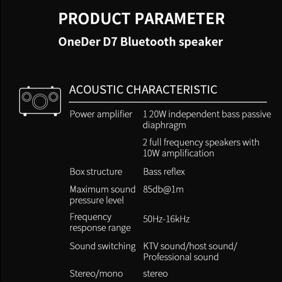 Oneder D7 Bluetooth Speaker Outdoor Karaoke Wireless Speakers With Two Mic(Brown)