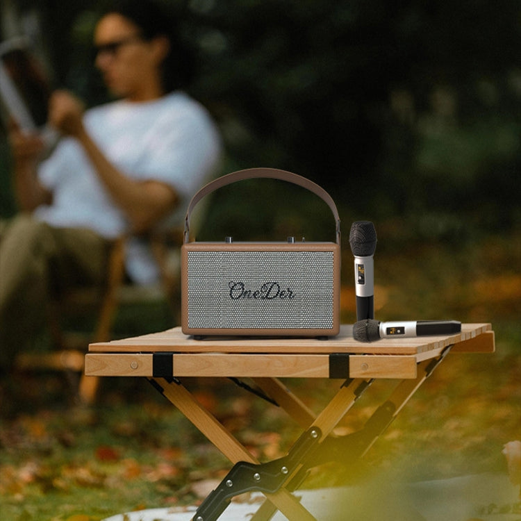 Oneder D7 Bluetooth Speaker Outdoor Karaoke Wireless Speakers With Two Mic(Brown) - free shipping - PMC Jewellery - Order now!