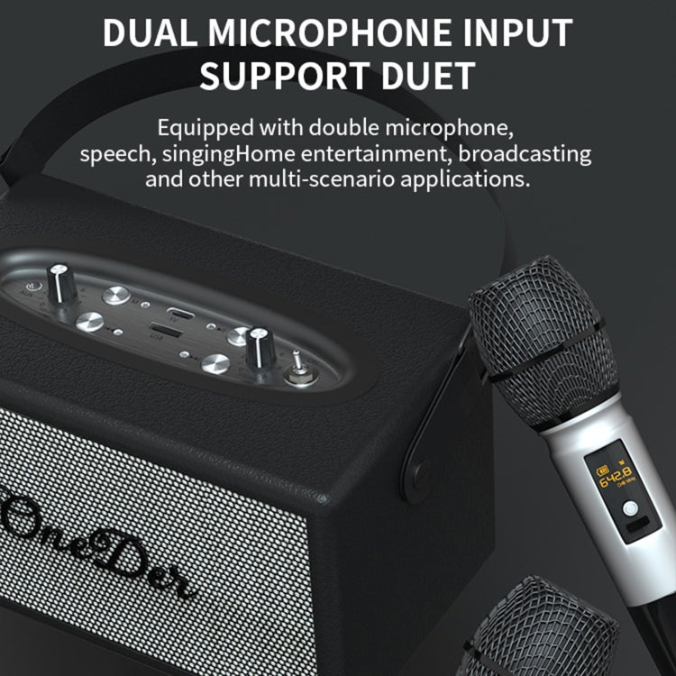 Oneder D7 Bluetooth Speaker Outdoor Karaoke Wireless Speakers With Two Mic(Brown)