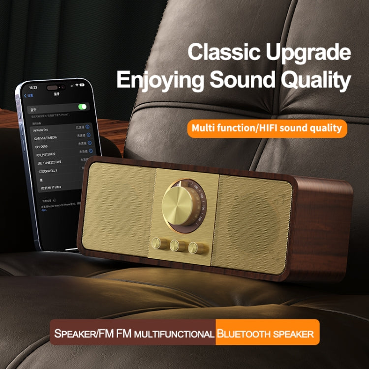 OneDer JY82 Wooden Retro Styling Wireless Speaker HIFI Classic FM Radio Support TF / U-Disk / AUX(Walnut Wood)
