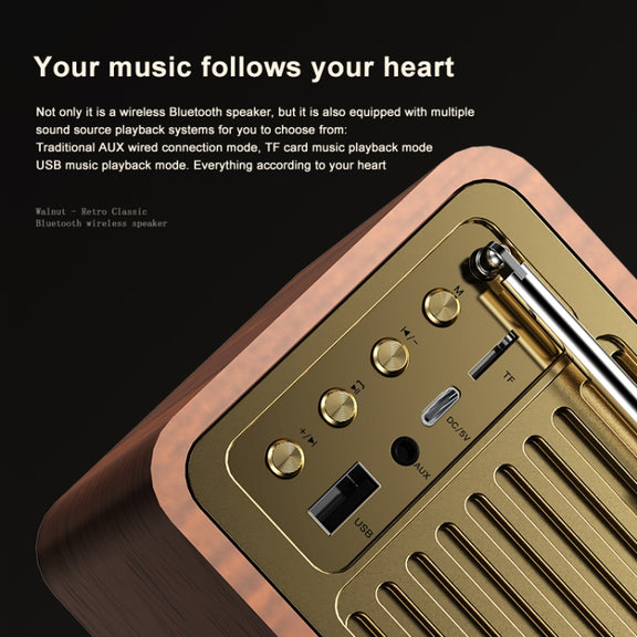 OneDer JY82 Wooden Retro Styling Wireless Speaker HIFI Classic FM Radio Support TF / U-Disk / AUX(Leather Green)