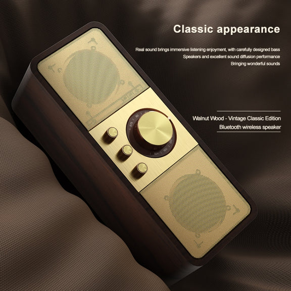 OneDer JY82 Wooden Retro Styling Wireless Speaker HIFI Classic FM Radio Support TF / U-Disk / AUX(Walnut Wood)
