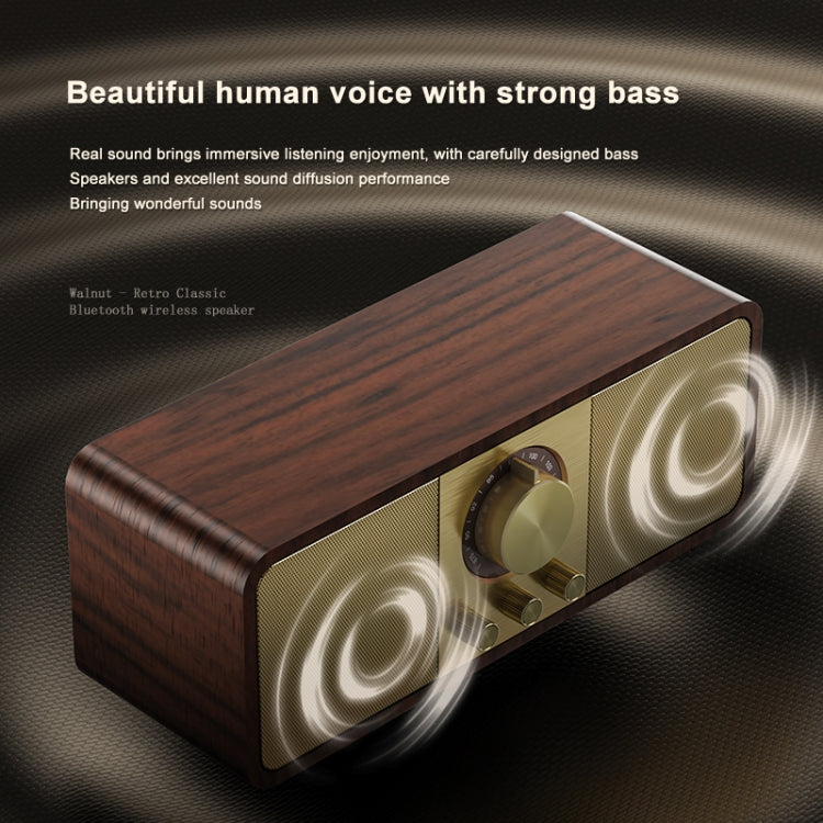 OneDer JY82 Wooden Retro Styling Wireless Speaker HIFI Classic FM Radio Support TF / U-Disk / AUX(Walnut Wood)