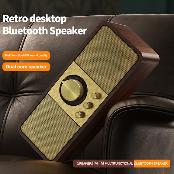 OneDer JY82 Wooden Retro Styling Wireless Speaker HIFI Classic FM Radio Support TF / U-Disk / AUX(Walnut Wood)