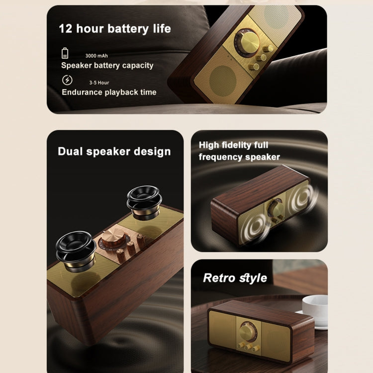 OneDer JY82 Wooden Retro Styling Wireless Speaker HIFI Classic FM Radio Support TF / U-Disk / AUX(Walnut Wood) - free shipping - PMC Jewellery - Order now!