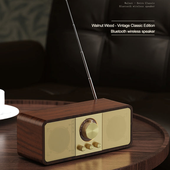 OneDer JY82 Wooden Retro Styling Wireless Speaker HIFI Classic FM Radio Support TF / U-Disk / AUX(Leather Green)