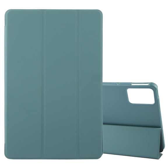 For Lenovo Tab M11/ Xiaoxin Pad 11 2024 Tri-fold Silicone Leather Tablet Case(Dark Green)