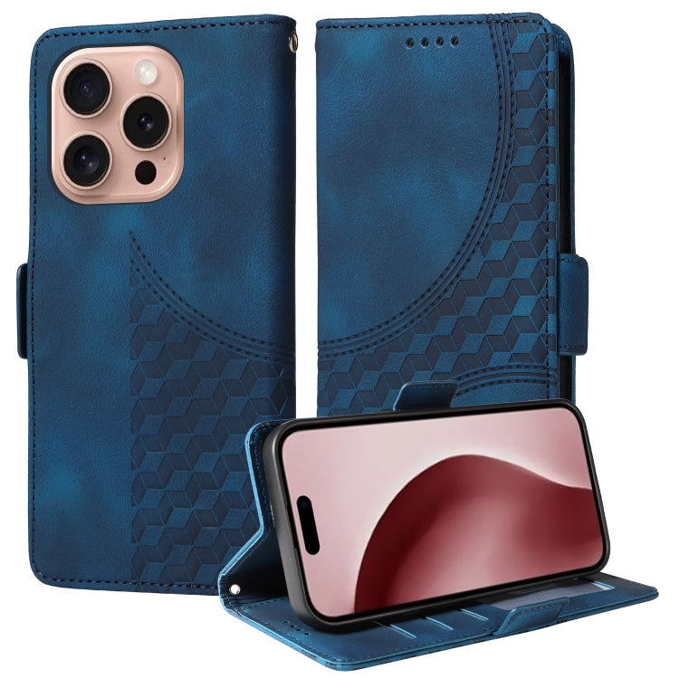 For iPhone 16 Pro Embossed Rhombus Starry Leather Phone Case(Blue) - free shipping - PMC TechLife - Order now!