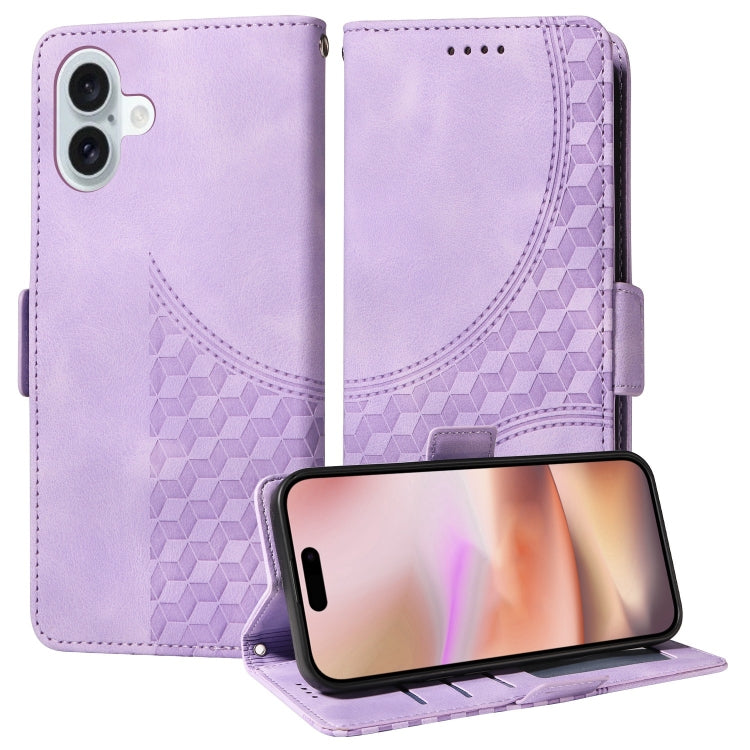 For iPhone 16 Embossed Rhombus Starry Leather Phone Case(Purple) - free shipping - PMC TechLife - Order now!