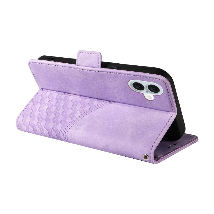 For iPhone 16 Embossed Rhombus Starry Leather Phone Case(Purple) - free shipping - PMC TechLife - Order now!