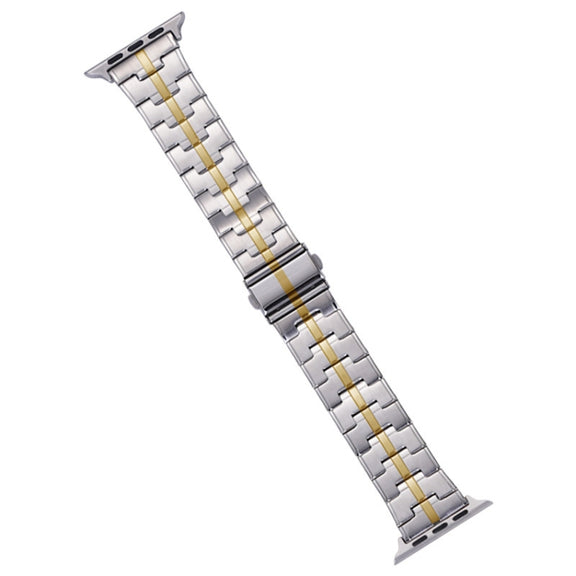 For Apple Watch SE 2023 44mm Stainless Steel Watch Band(Silver Gold)