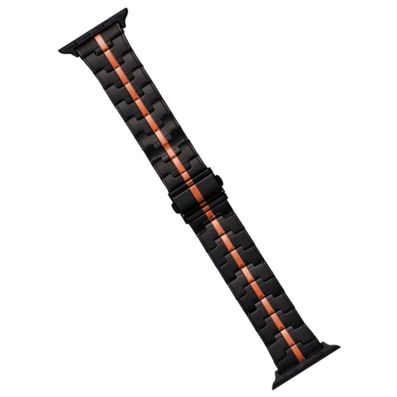 For Apple Watch Series 4 44mm Stainless Steel Watch Band(Black Orange)