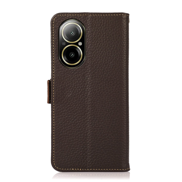 For Realme C67 4G KHAZNEH Side-Magnetic Litchi Genuine Leather RFID Phone Case(Brown) - Realme Cases by PMC TechLife | Online Shopping South Africa | PMC TechLife | Buy Now Pay Later Mobicred