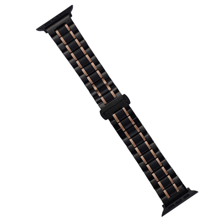 For Apple Watch Series 7 45mm Five-Beads Stainless Steel Watch Band(Black Rose Gold) - Watch Bands by PMC TechLife | Online Shopping South Africa | PMC TechLife