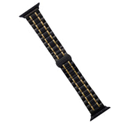 For Apple Watch 42mm Five-Beads Stainless Steel Watch Band(Black Gold)